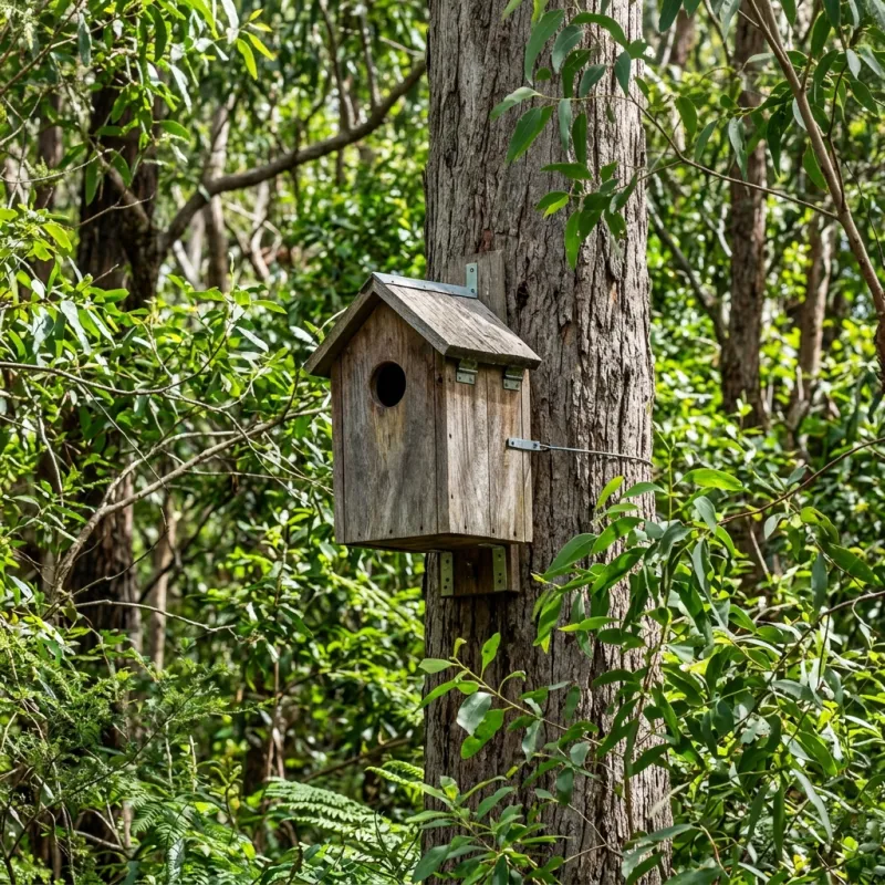 Animal nesting box installed as a humane alternative to a Myrniong roof cavity