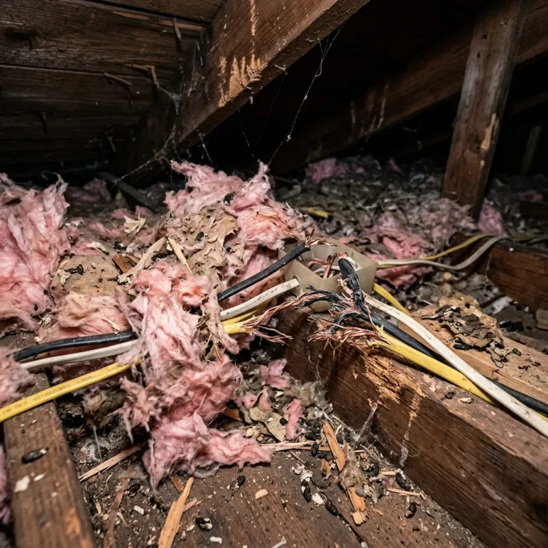Contaminated ceiling insulation being assessed in a Myrniong roof space