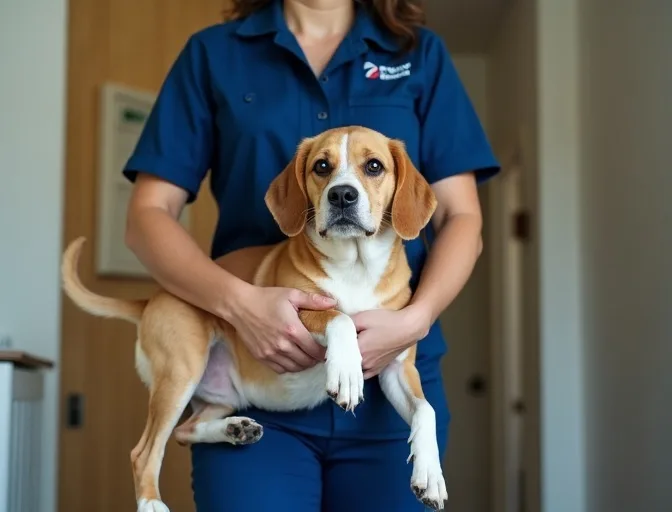 Technician respectfully transporting a deceased dog in Myrniong
