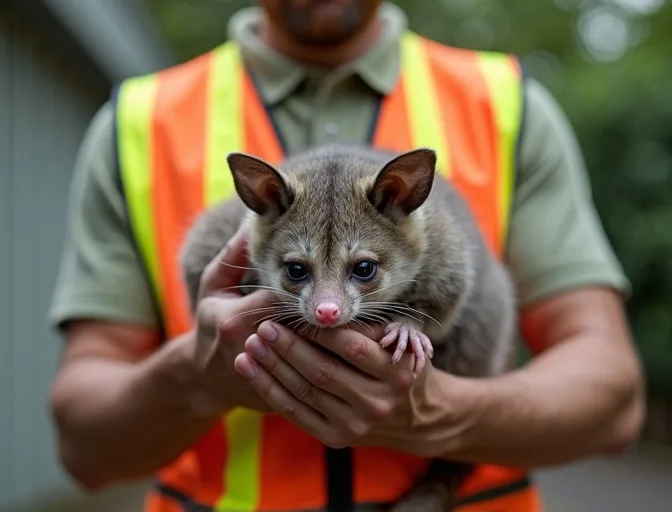 Animal handler safely recovering a deceased possum in Myrniong